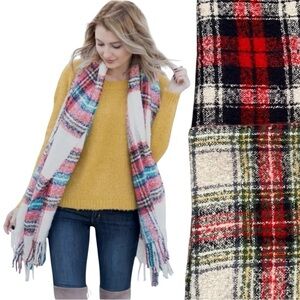 Set of two NWT Aerie bonfire super soft plaid fringed blanket scarves